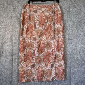 Vintage Linen Wrap Maxi Skirt Womens 12P Floral Cottagecore‎ Garden Paisley